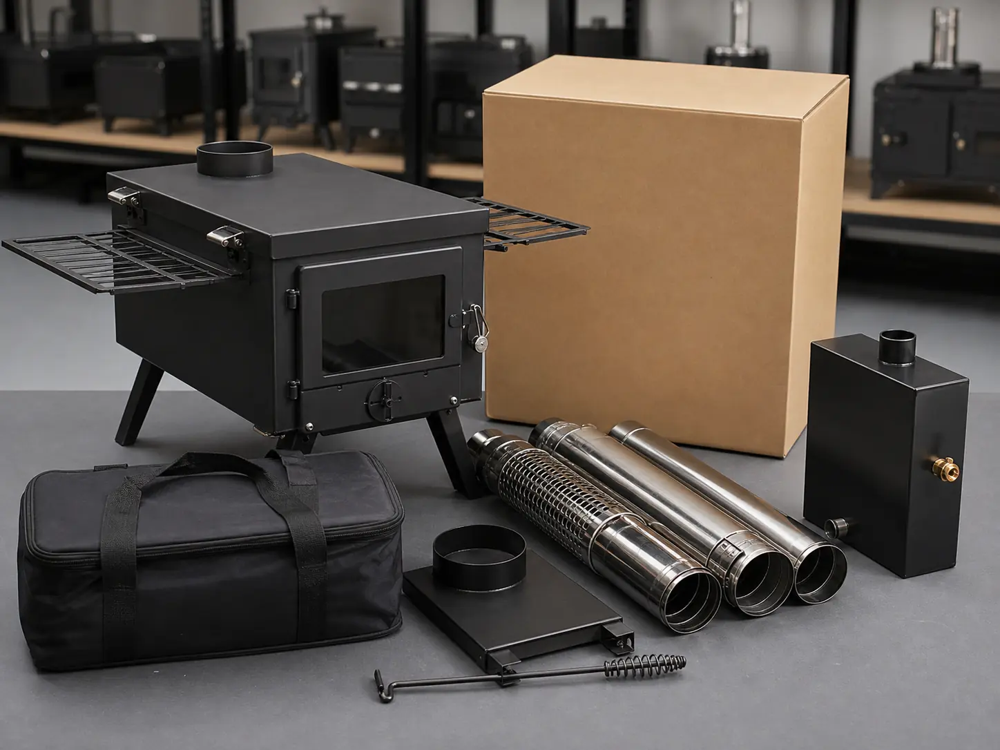 Wood Stove Packaging Set, Plan protective packaging around the stove body, loose components, and accessory set.