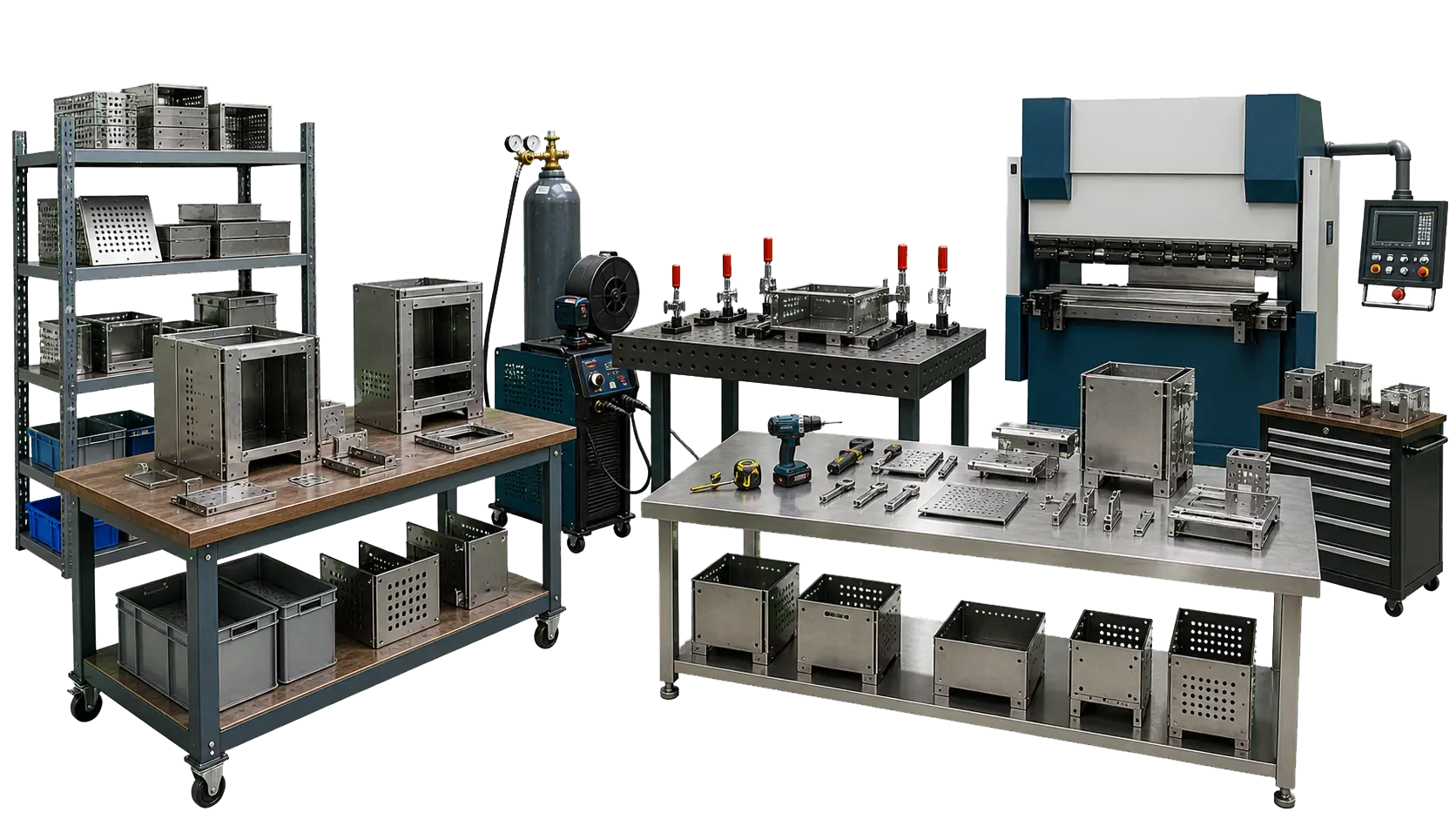Outdoor stove manufacturing workflow illustration