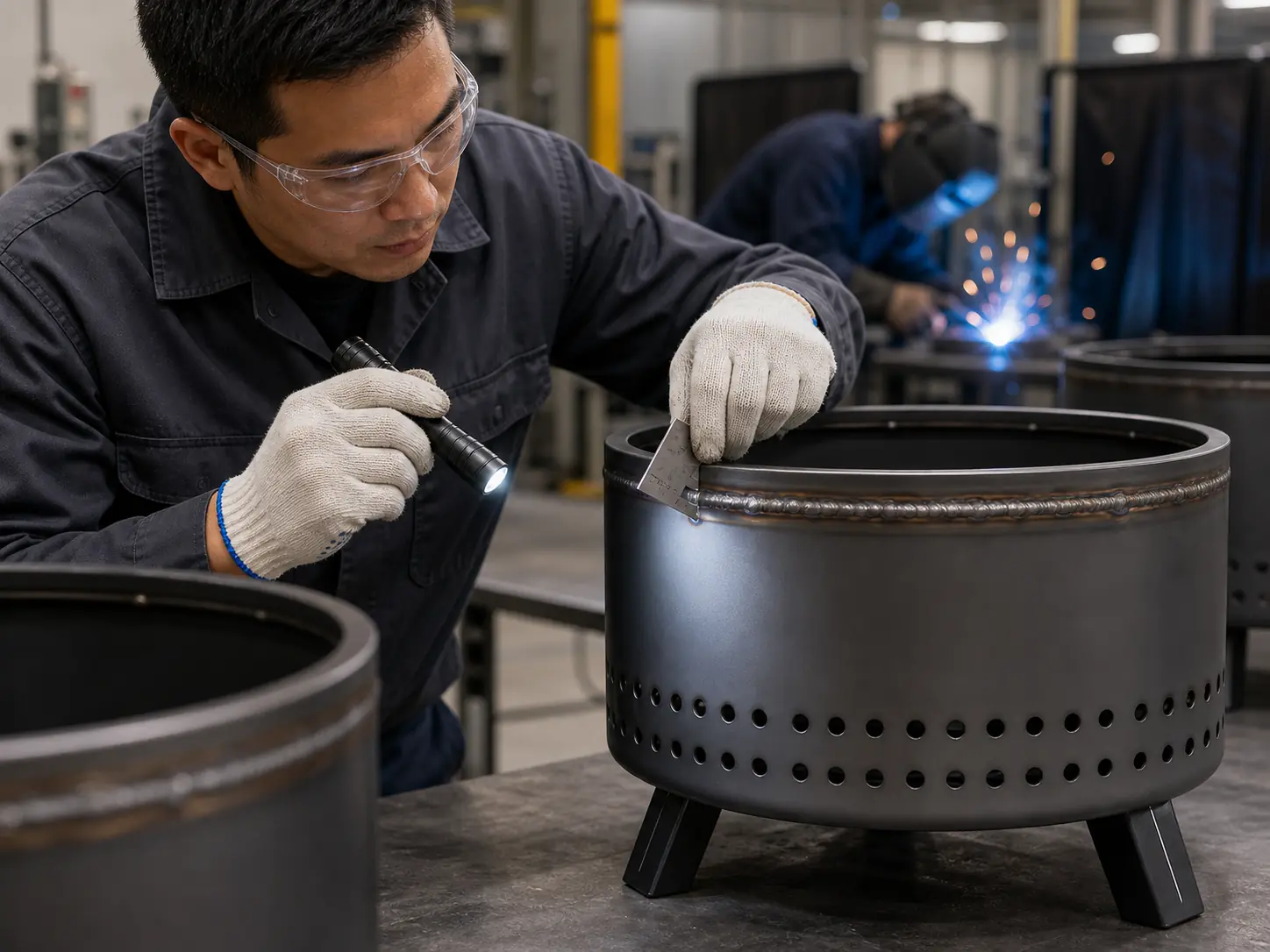 Illustrative welding inspection for an outdoor stove order
