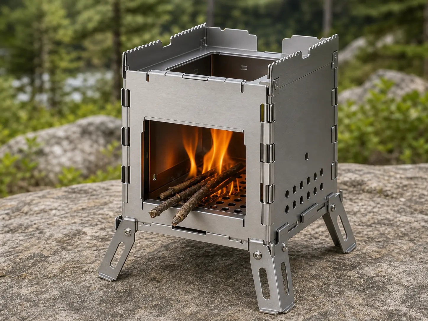 Foldable Mini Stainless Steel Wood Stove configuration shown