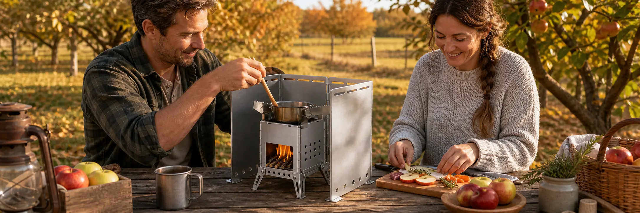 Illustrative camping stove with a folding windscreen