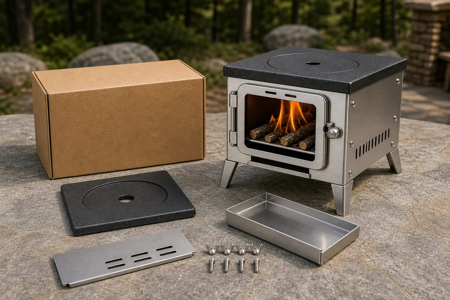 Illustrative detail view of Compact Camping Stove with Cast Iron Hot Plate