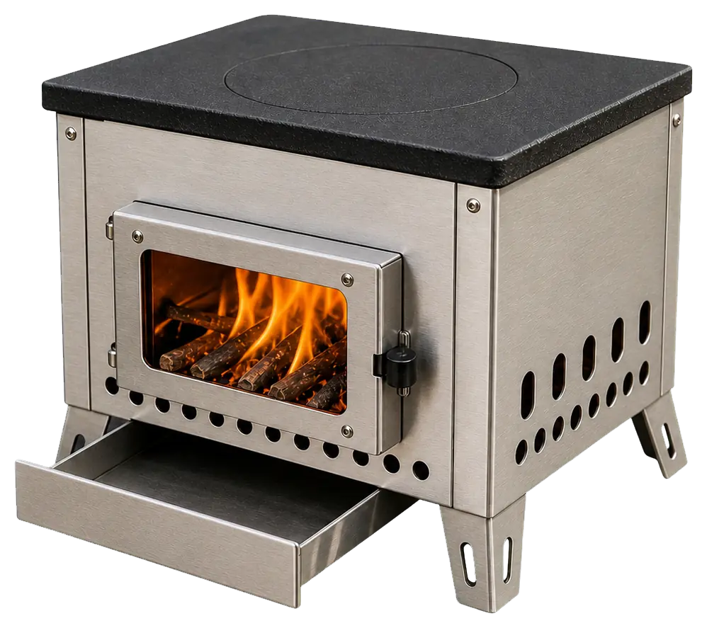 Compact Camping Stove with Cast Iron Hot Plate configuration shown
