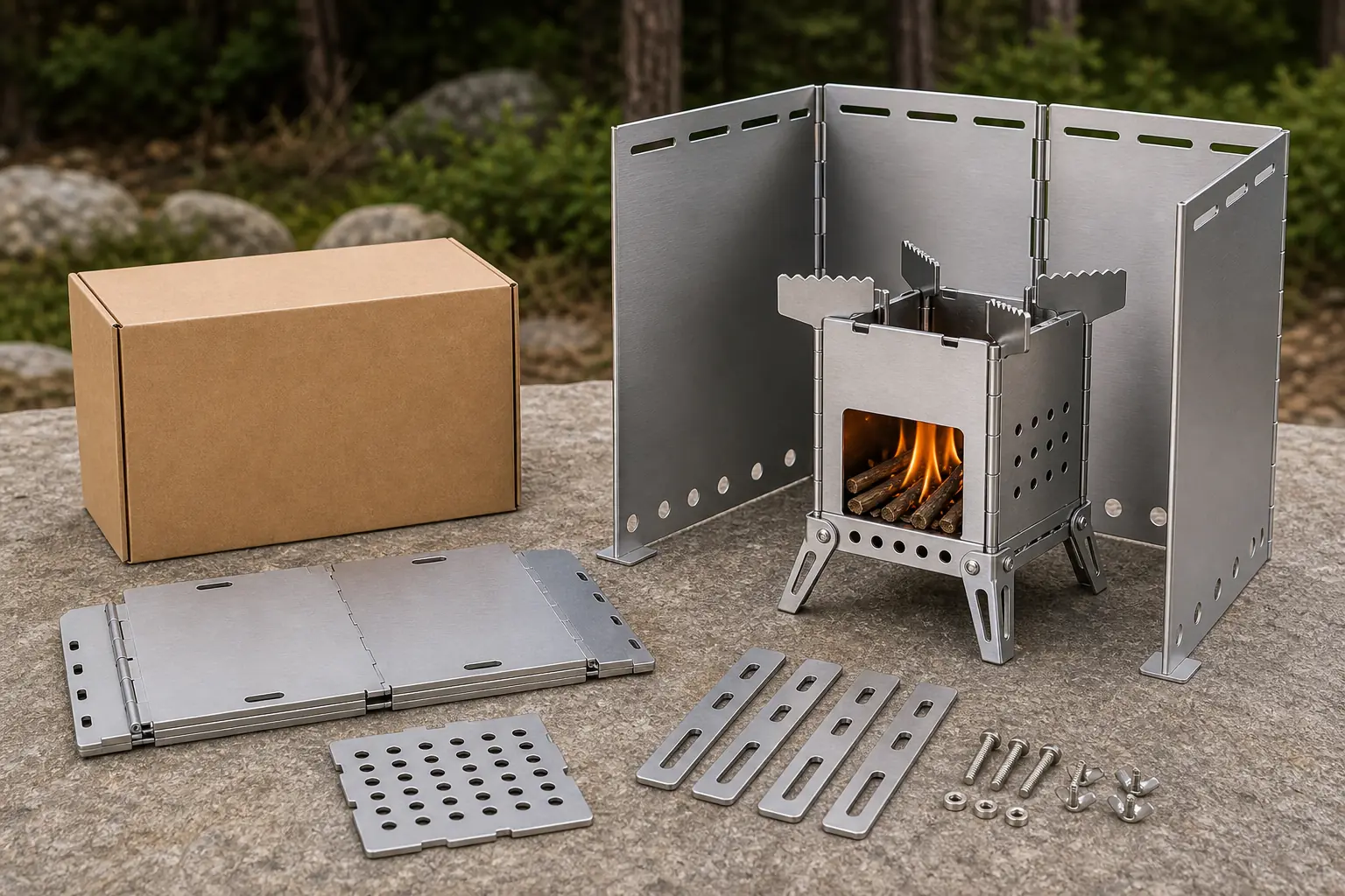 Illustrative detail view of Camping Stove with Folding Windscreen