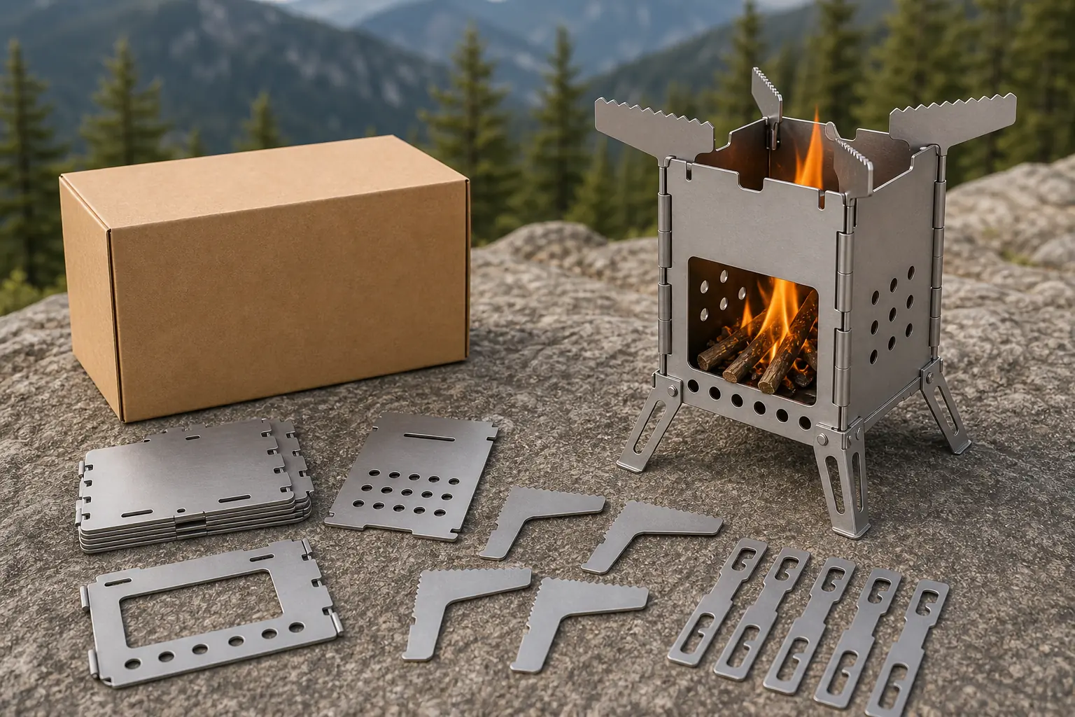 Illustrative detail view of Titanium Camping Stove with Folding Pot Arms