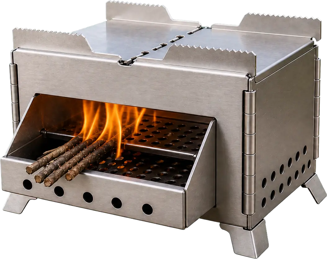 Portable Stainless Steel BBQ Camping Stove configuration shown