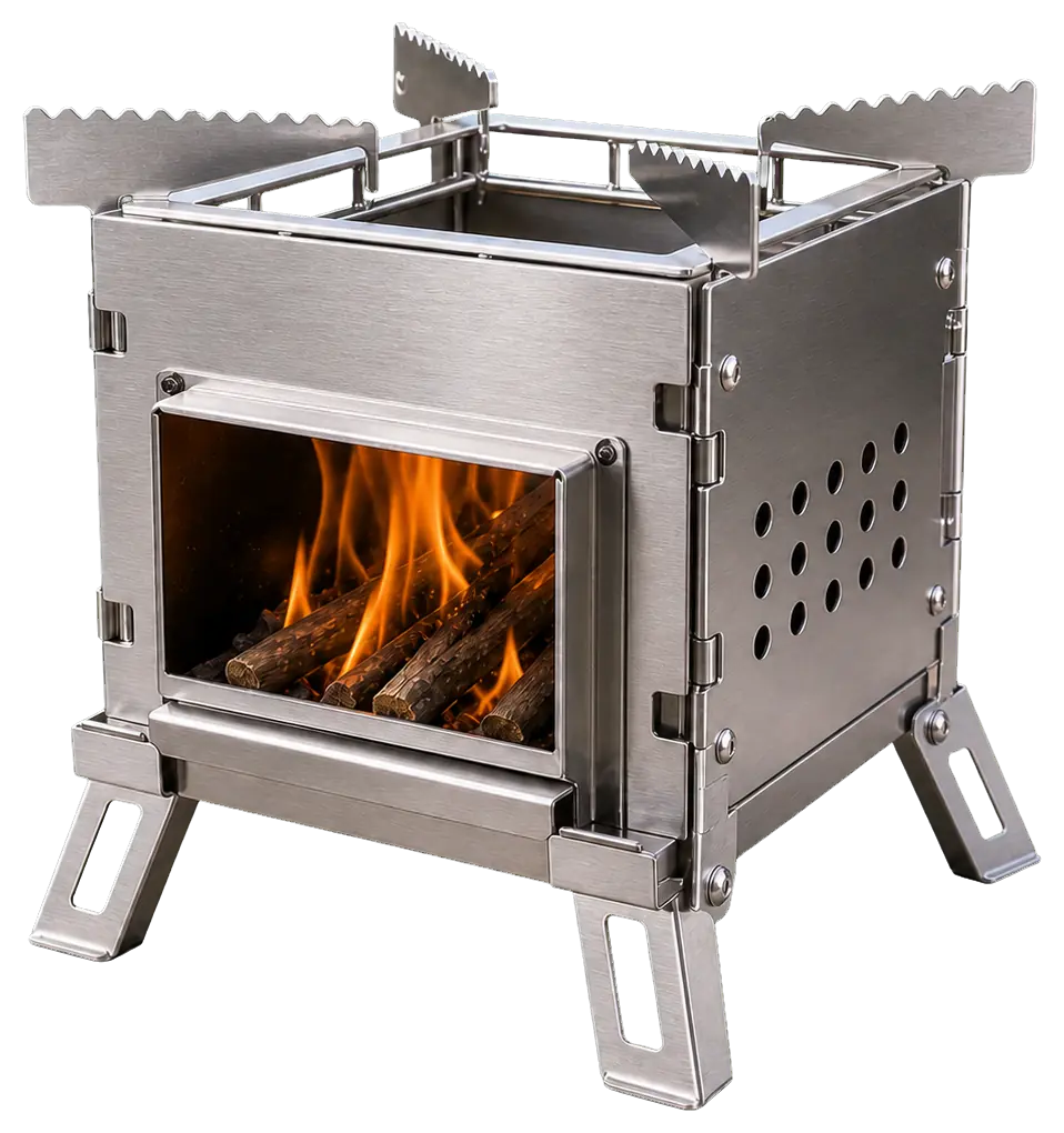 Portable Stainless Steel Camping Stove configuration shown