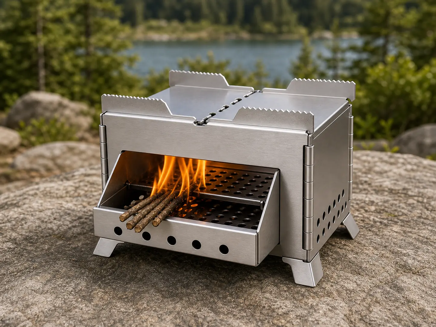Portable Stainless Steel BBQ Camping Stove configuration shown