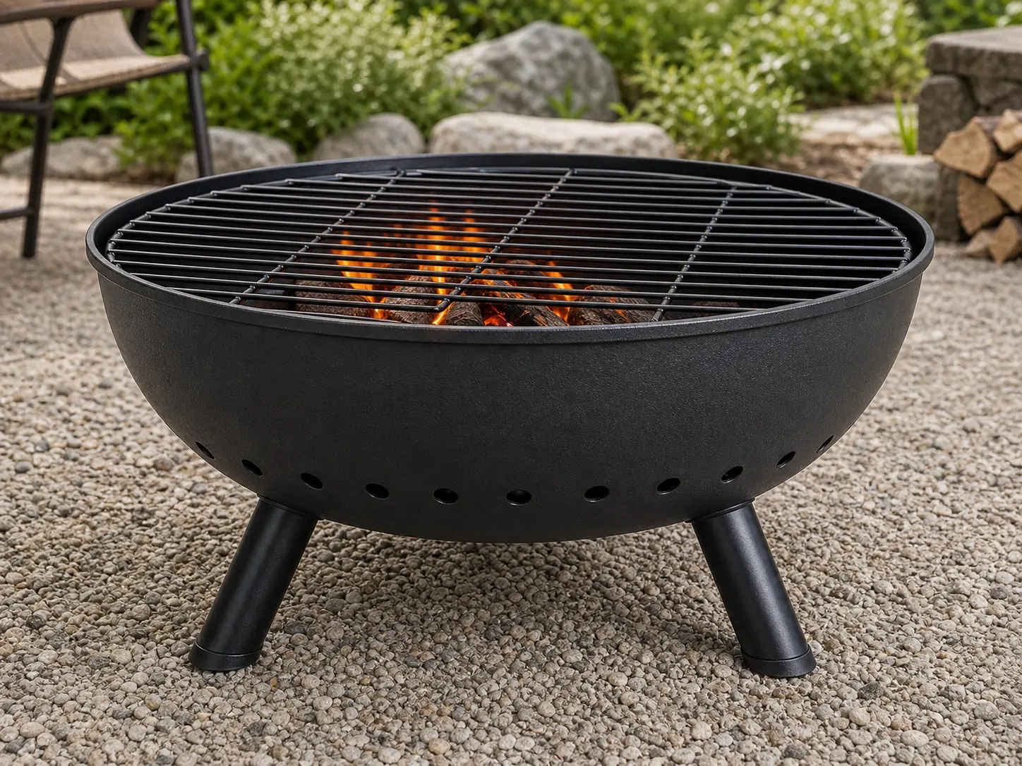 Cast Iron Fire Pit with BBQ Grill