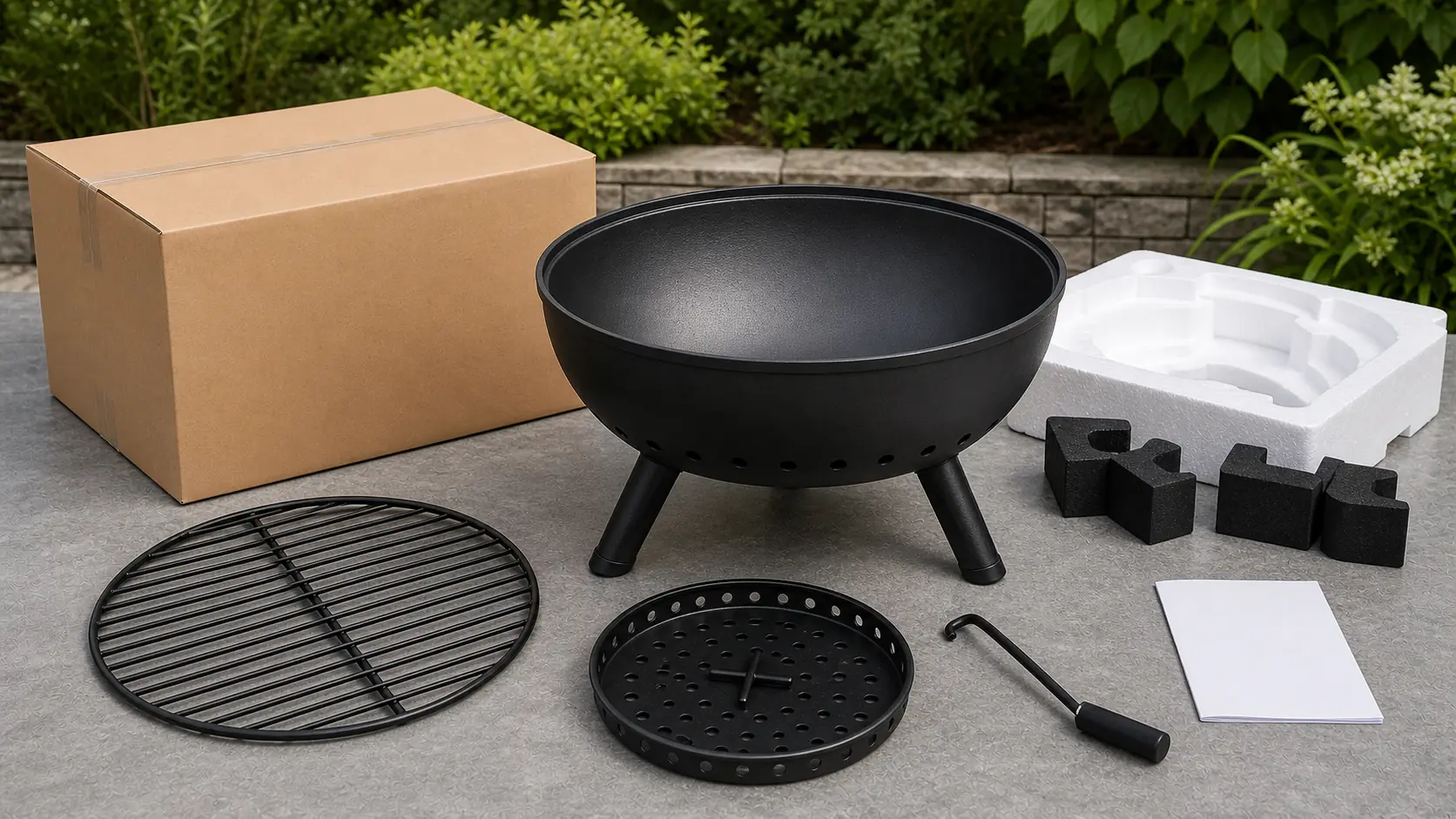 Illustrative detail view of Cast Iron Fire Pit with BBQ Grill