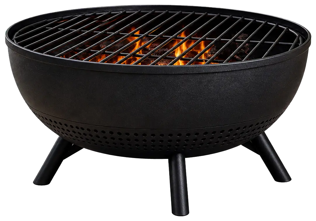 Cast Iron Fire Pit with BBQ Grill configuration shown