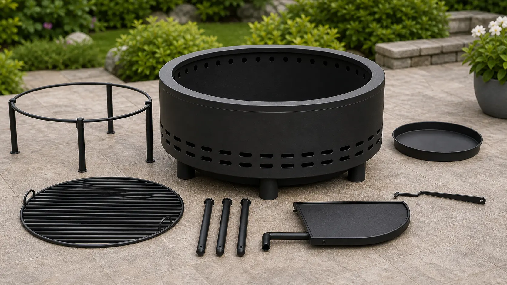 Illustrative detail view of Fire Pit Grill with Raised Warming Rack