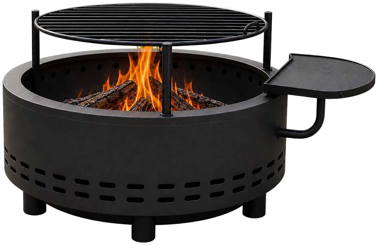 Fire Pit Grill with Raised Warming Rack configuration shown
