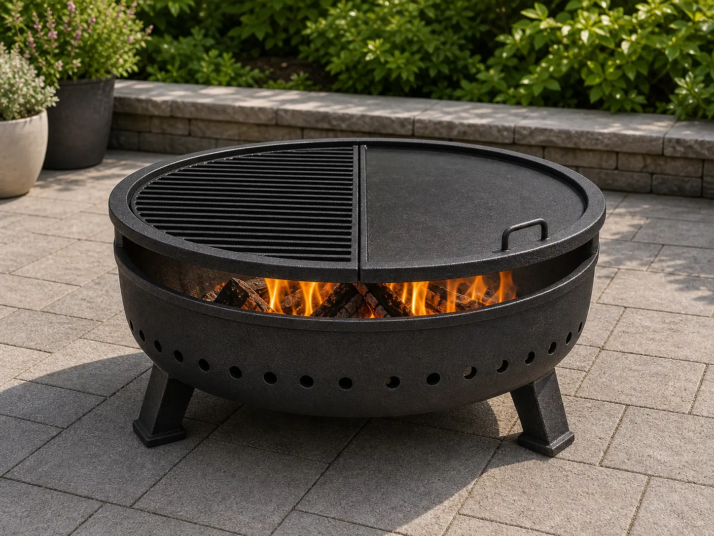 Stainless Steel Garden Fire Pit with Dual Cooking Plate