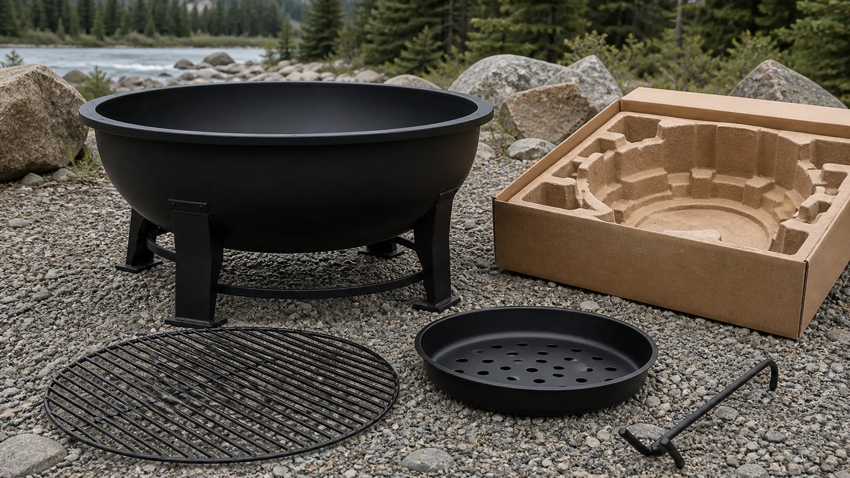 Illustrative detail view of Porcelain-Enameled Fire Pit Brazier with Grill