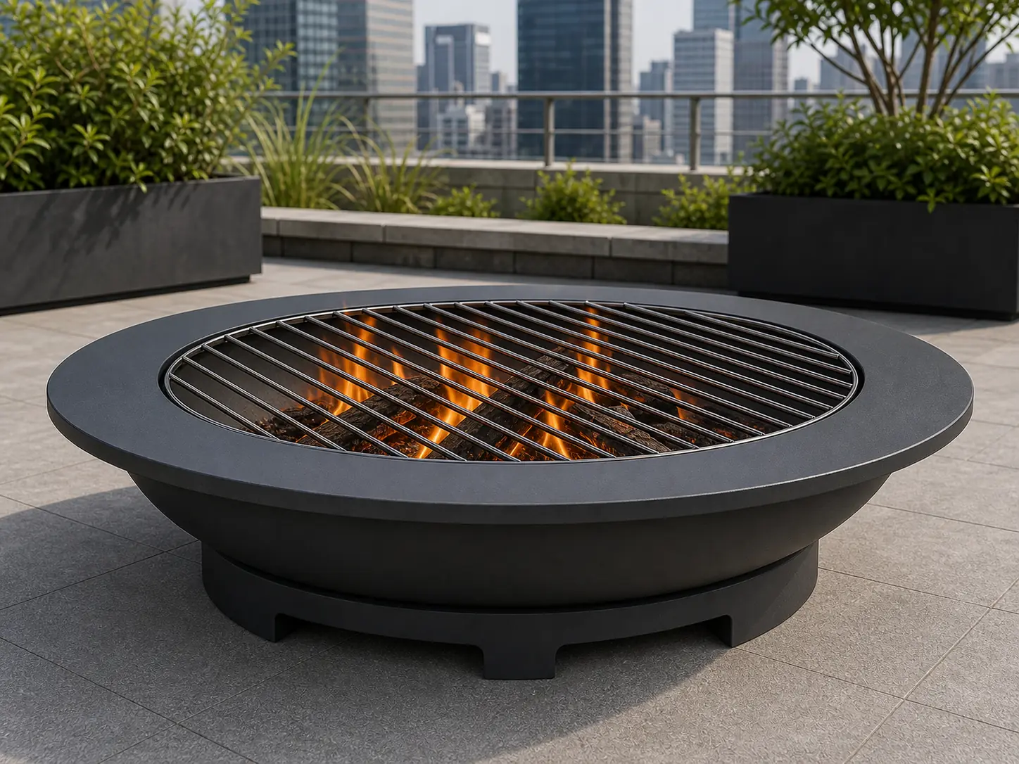 Low-Profile Patio Fire Bowl with BBQ Grill