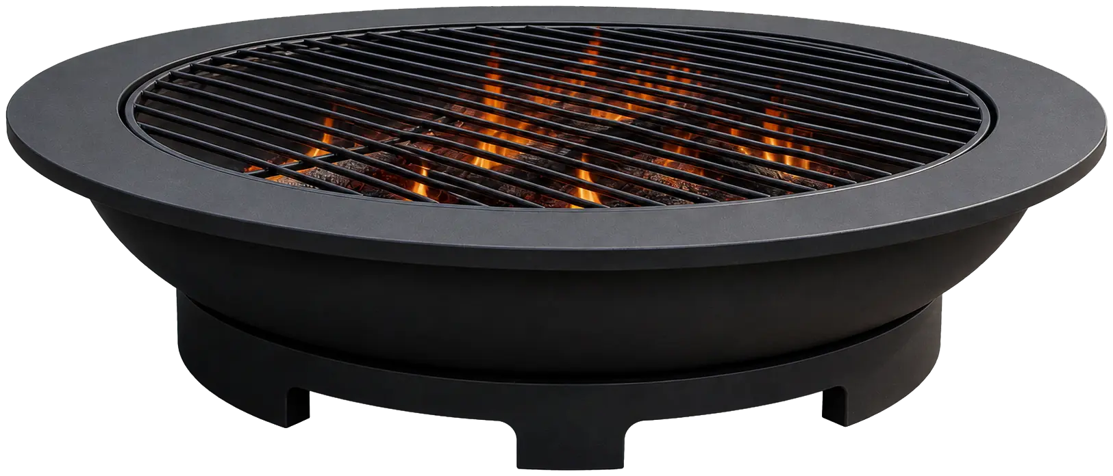 Low-Profile Patio Fire Bowl with BBQ Grill configuration shown