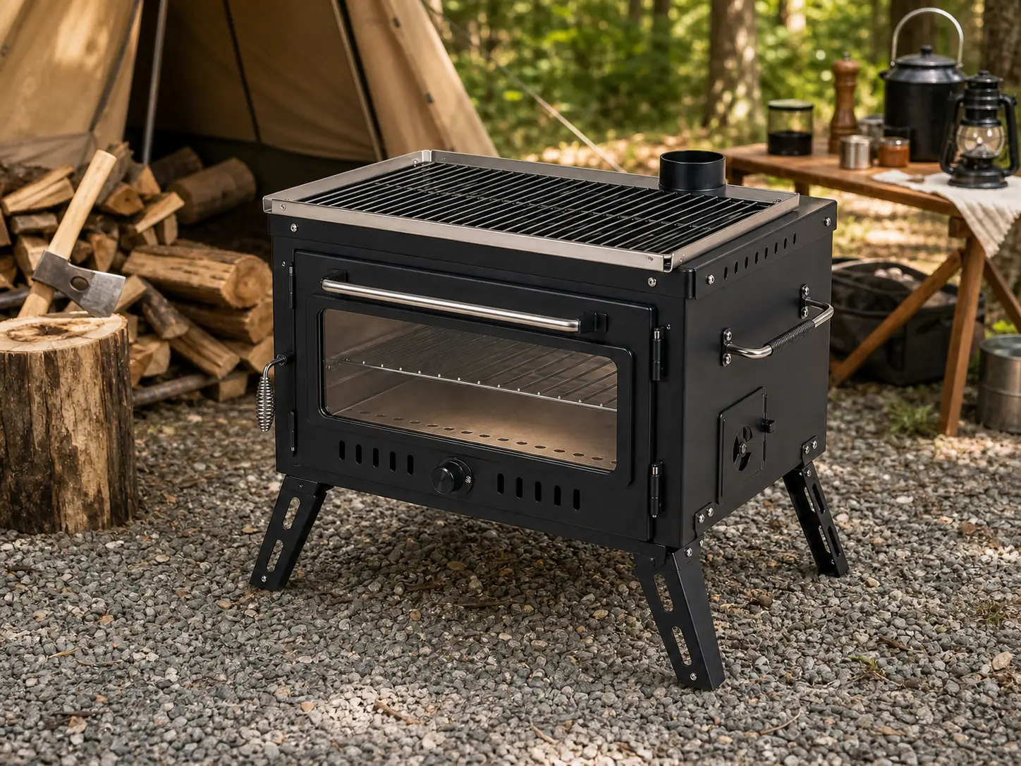 Camping Oven with Top BBQ Grill