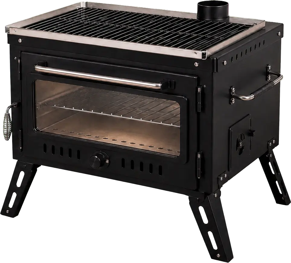 Camping Oven with Top BBQ Grill configuration shown