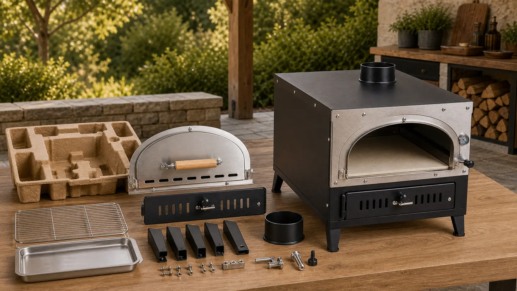 Illustrative detail view of Weathering Steel Wood-Fired Outdoor Oven