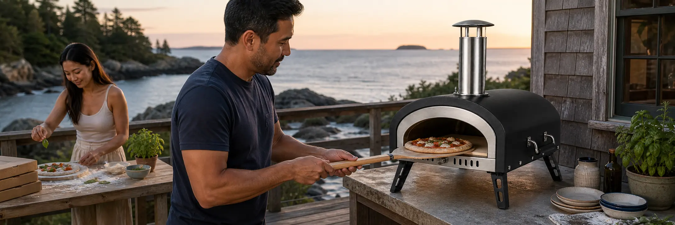 Illustrative portable pizza oven with a baking stone