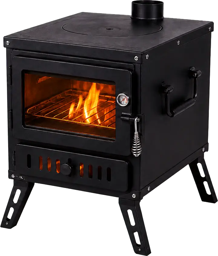 Wood-Fired Camping Stove with Cooking Top configuration shown