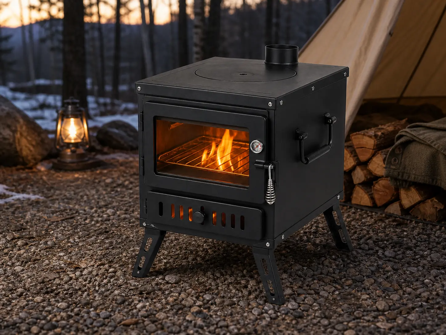 Wood-Fired Camping Stove with Cooking Top