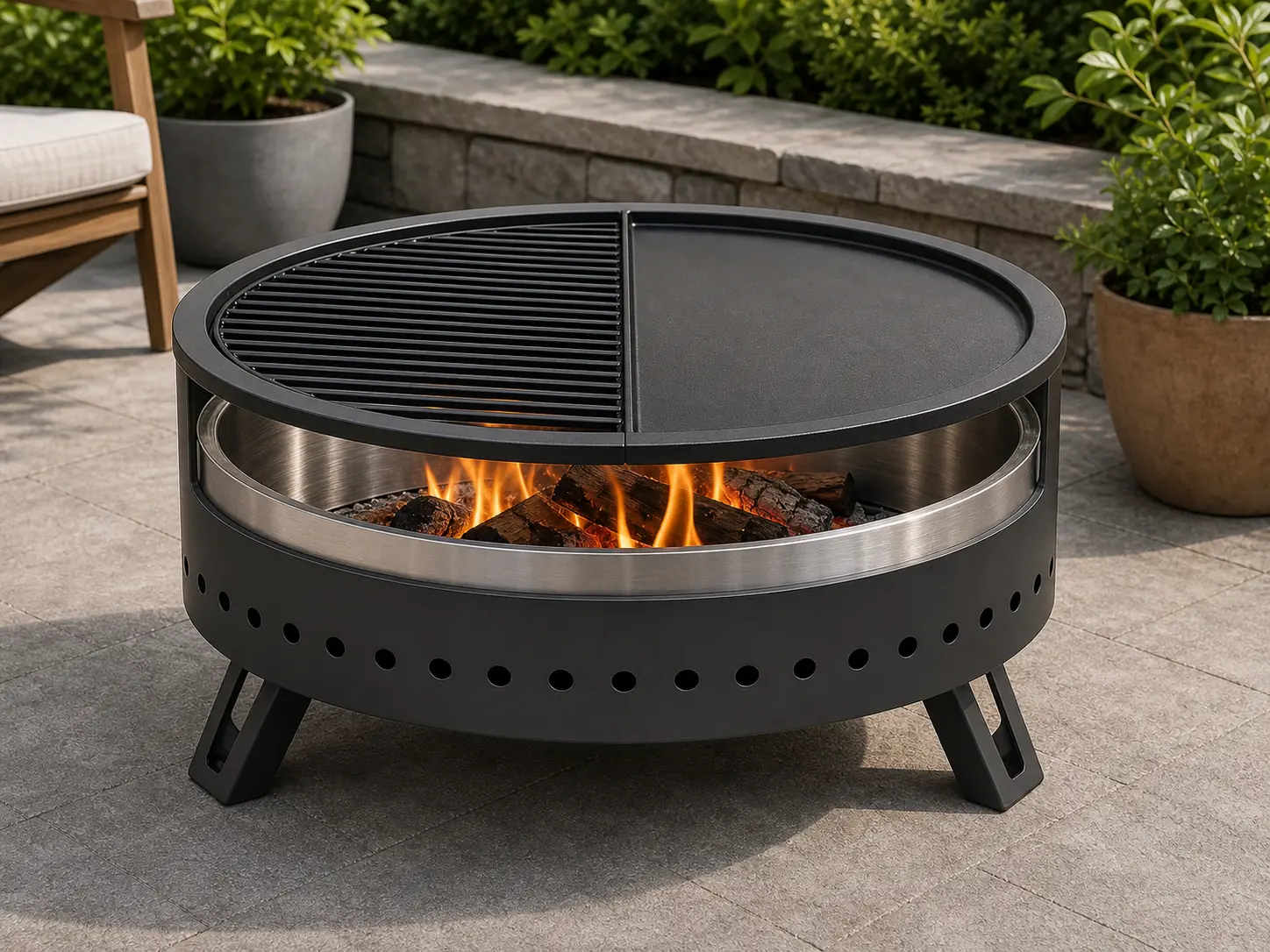 Compact Patio Fire Pit with Grill and Griddle