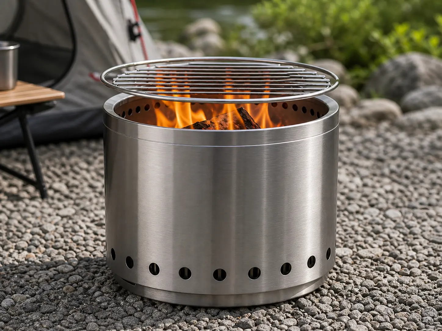 Portable Titanium Fire Pit with BBQ Grill