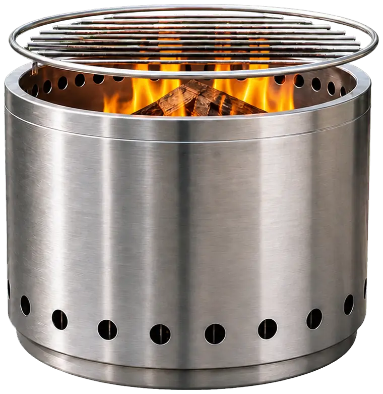 Portable Titanium Fire Pit with BBQ Grill configuration shown