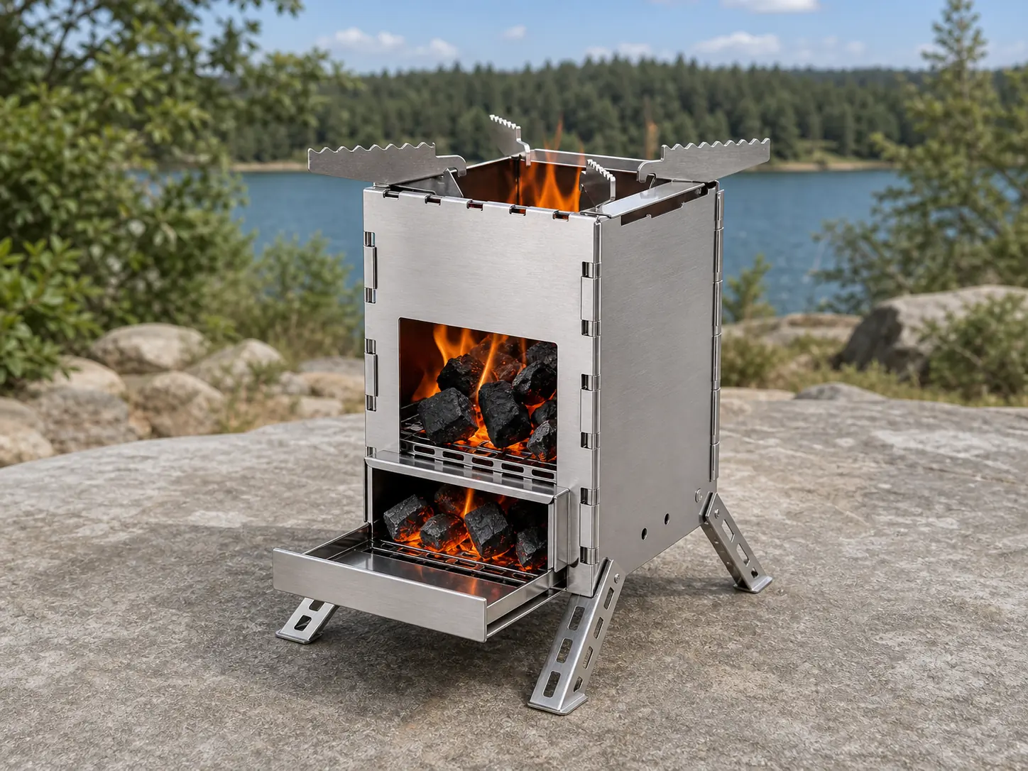Detachable Stainless Steel Charcoal Stove configuration shown