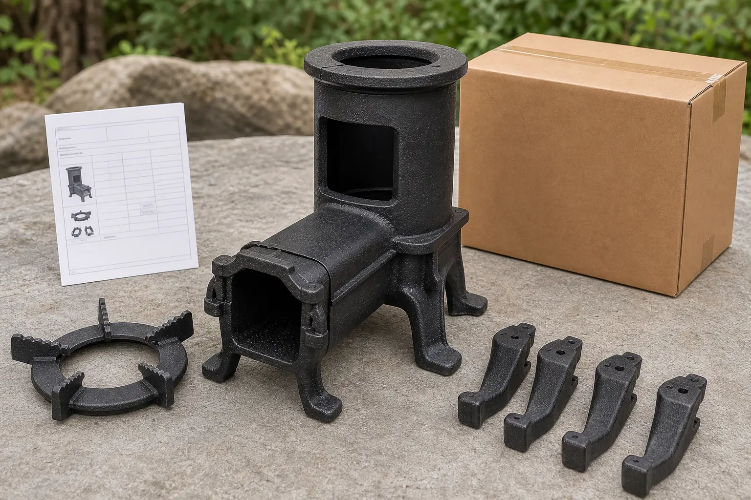 Illustrative detail view of Cast Iron Wood-Burning Rocket Stove