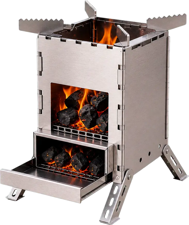 Detachable Stainless Steel Charcoal Stove configuration shown