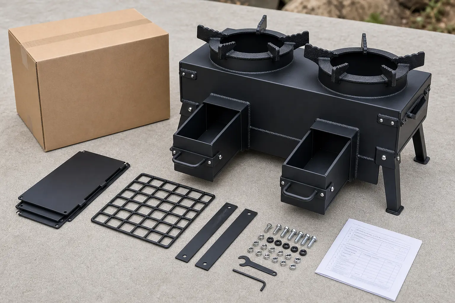 Illustrative detail view of Double-Burner Camping Rocket Stove