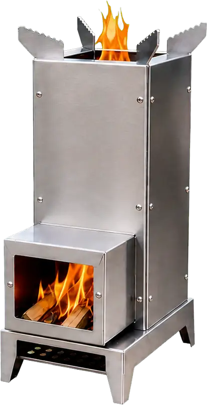 Tall Stainless Steel Rocket Stove configuration shown