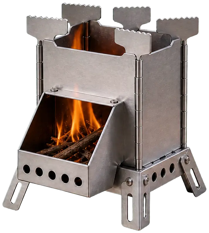 Mini Foldable Wood-Burning Rocket Stove configuration shown