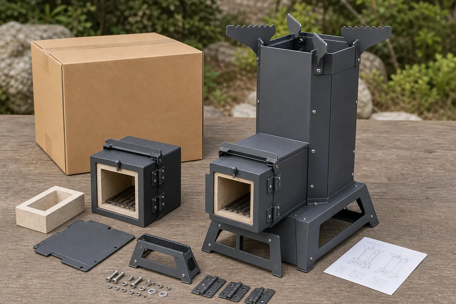 Illustrative detail view of Coated Steel Wood-Fired Rocket Stove