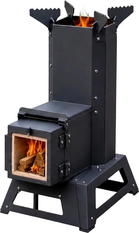 Coated Steel Wood-Fired Rocket Stove configuration shown