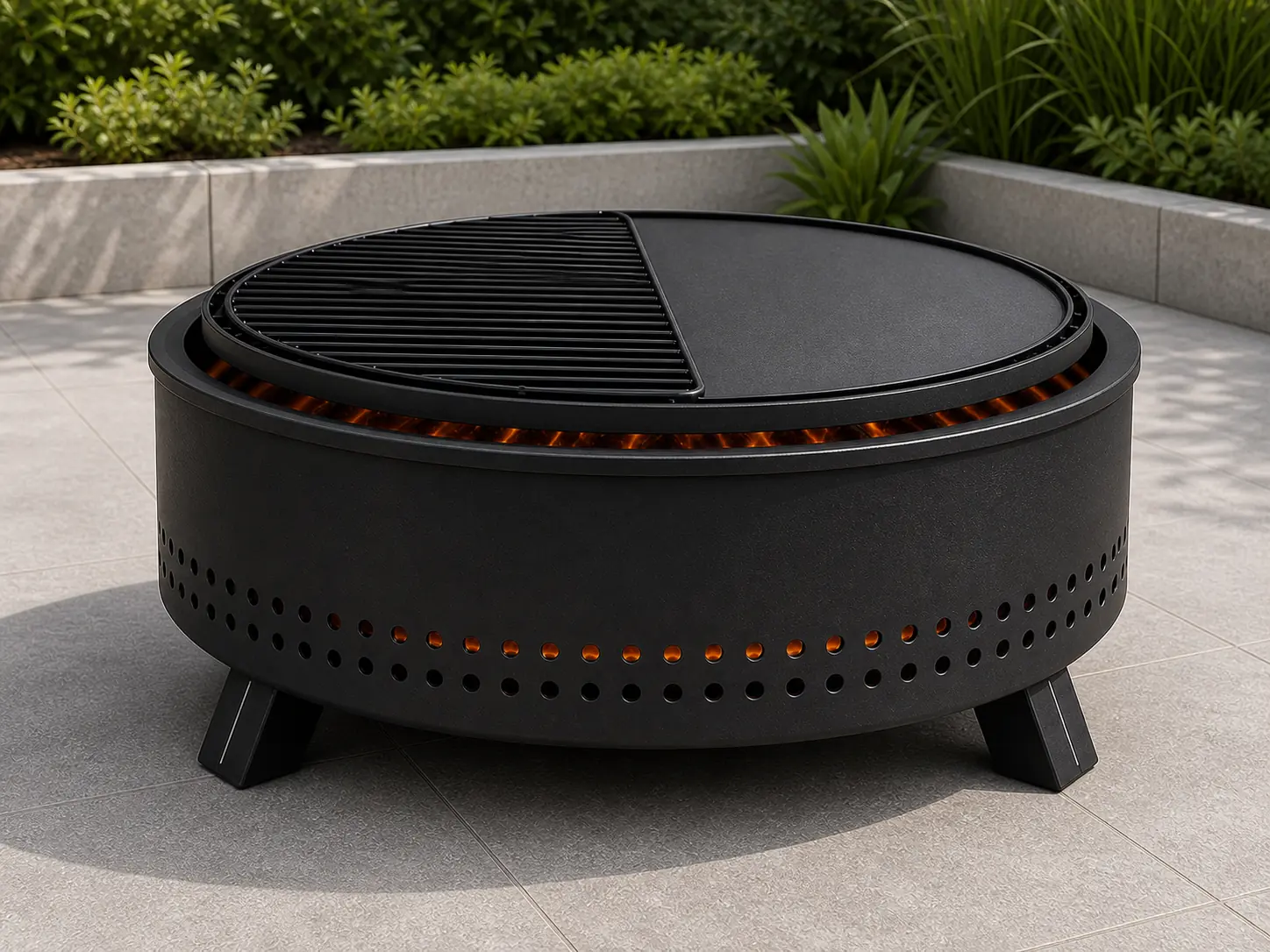 Round Steel Fire Pit with Grill and Griddle