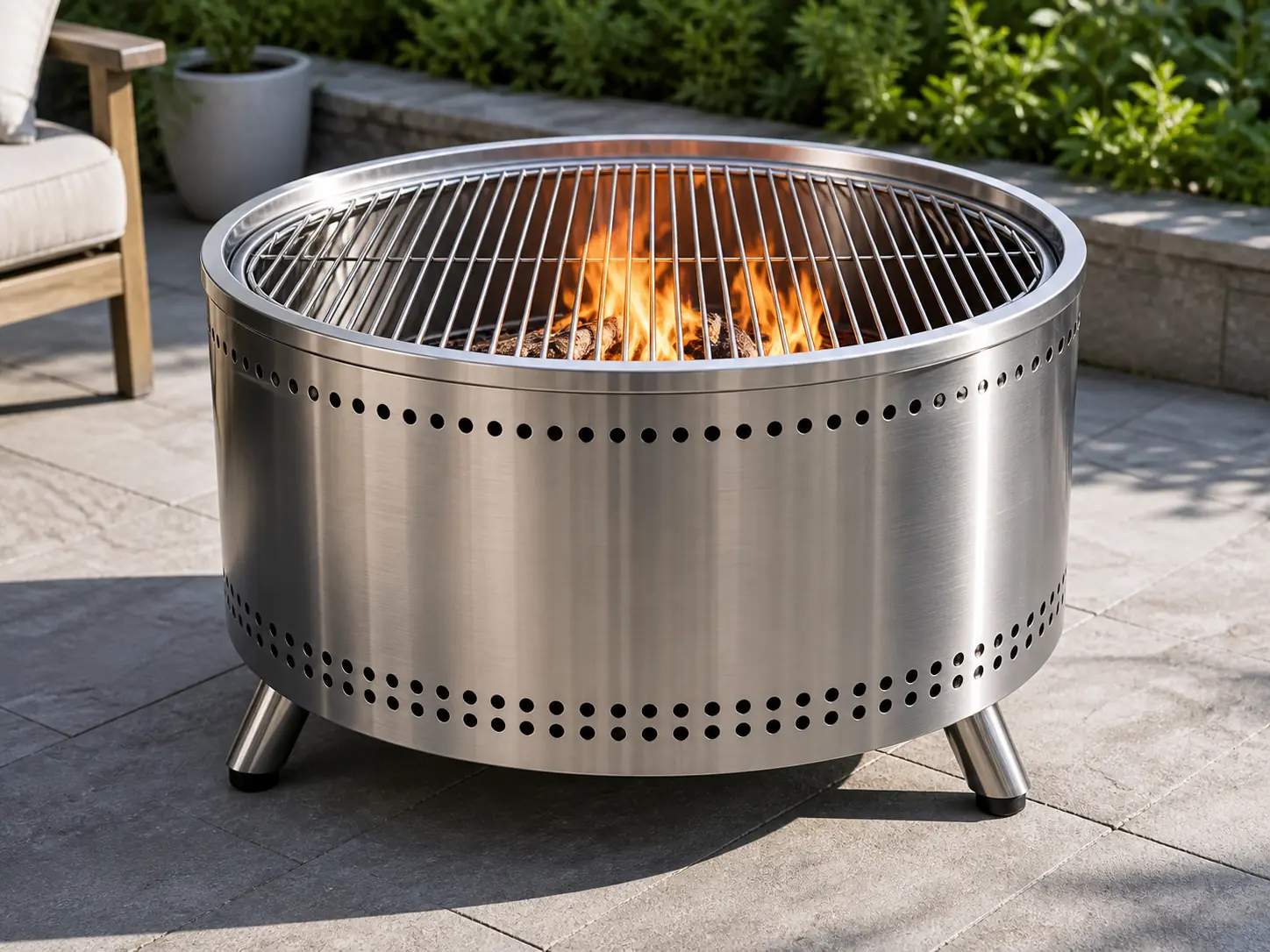 Stainless Steel Fire Pit with BBQ Grill