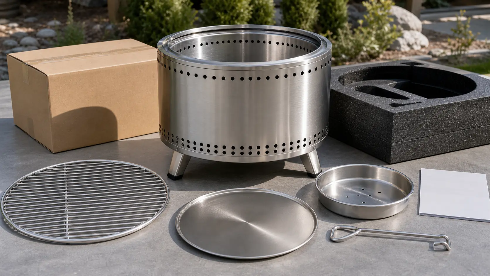 Illustrative detail view of Stainless Steel Fire Pit with BBQ Grill