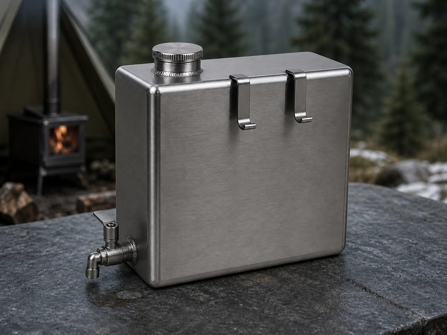 Illustrative product view of 5 L Side-Mount Water Tank for Tent Stoves