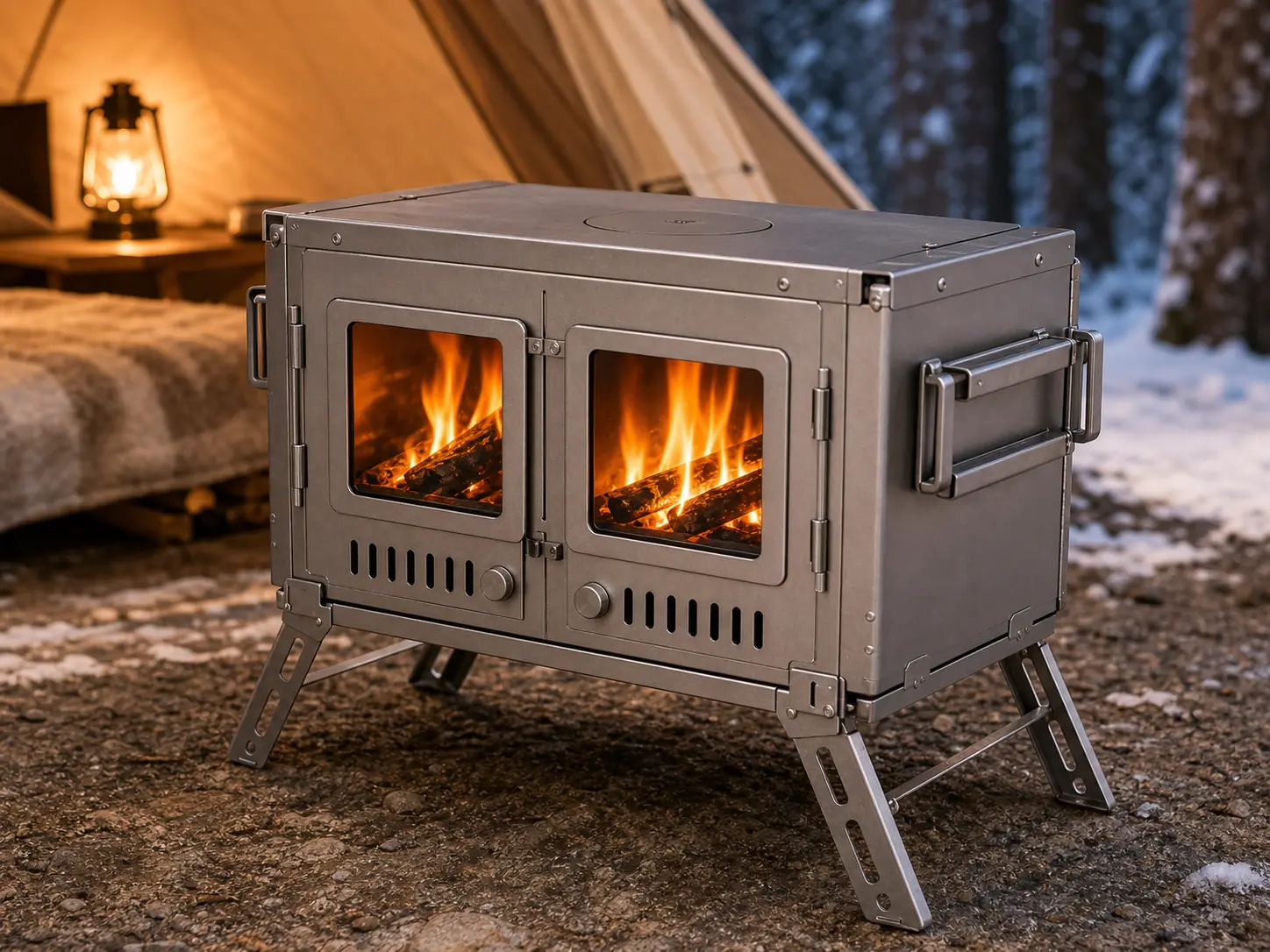 Illustrative product view of Foldable Titanium Tent Stove with Double Glass Doors