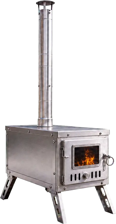 Stainless Steel Tent Stove with Chimney Set configuration shown