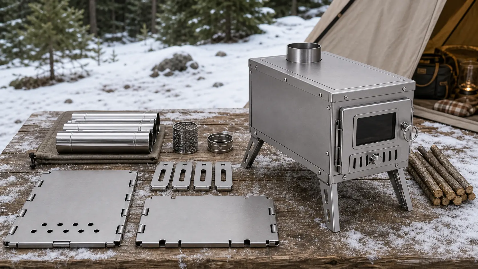 Illustrative detail view of Foldable Titanium Tent Stove