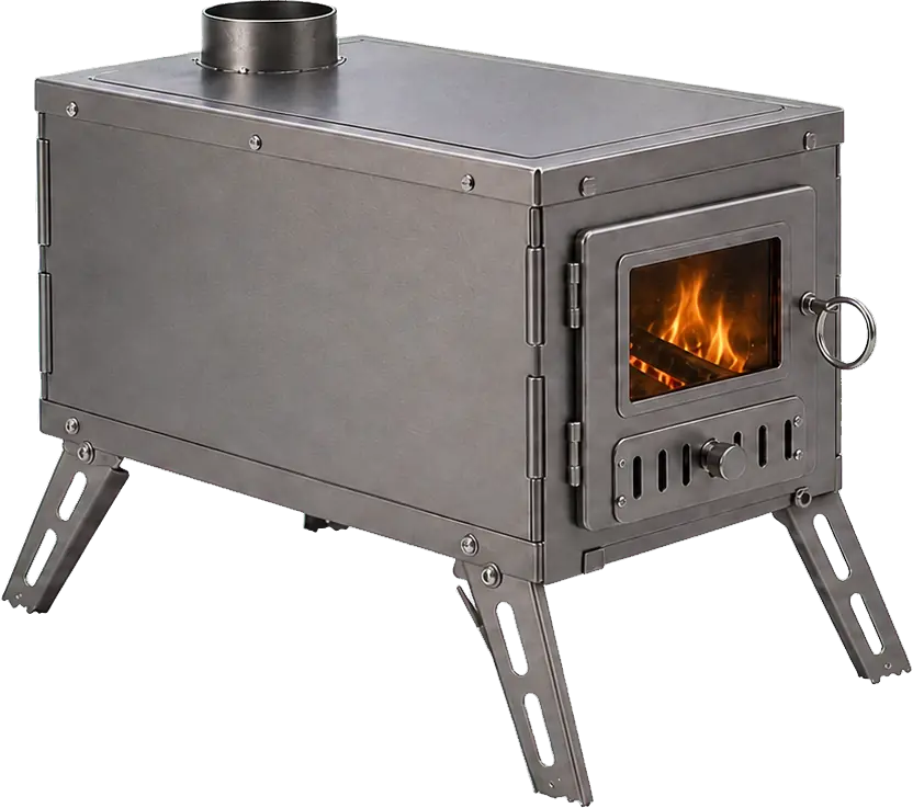 Foldable Titanium Tent Stove configuration shown