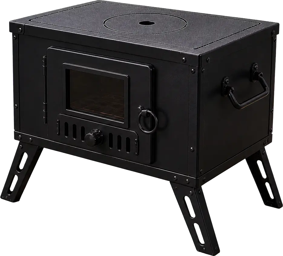 Tent Stove with Cast Iron Cooking Plate configuration shown