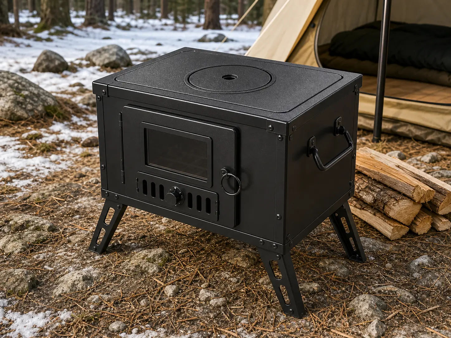 Illustrative product view of Tent Stove with Cast Iron Cooking Plate