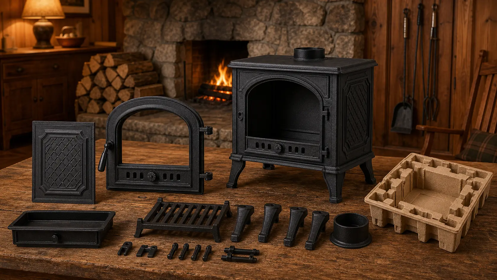 Illustrative detail view of Cast Iron Wood-Burning Fireplace Stove