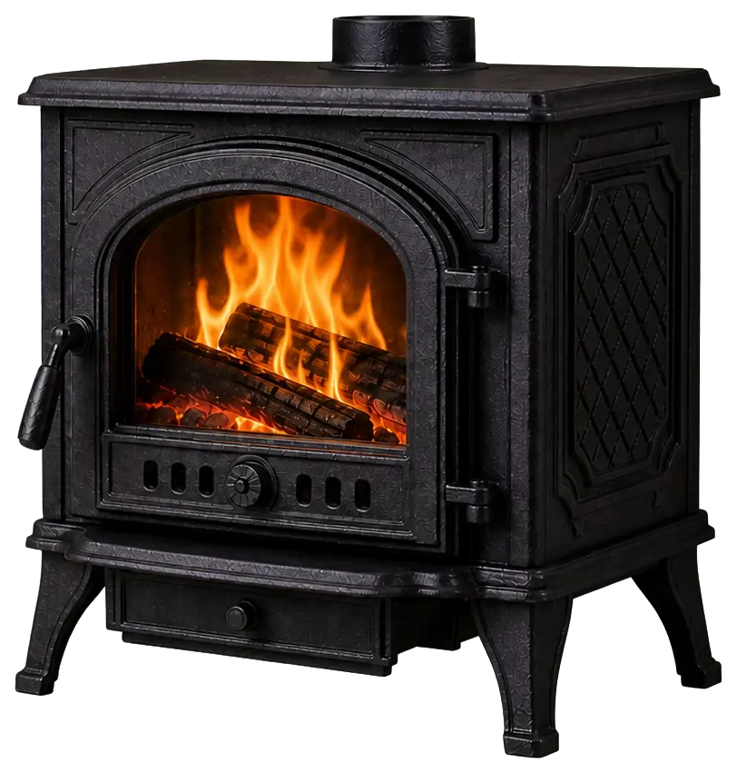 Cast Iron Wood-Burning Fireplace Stove configuration shown